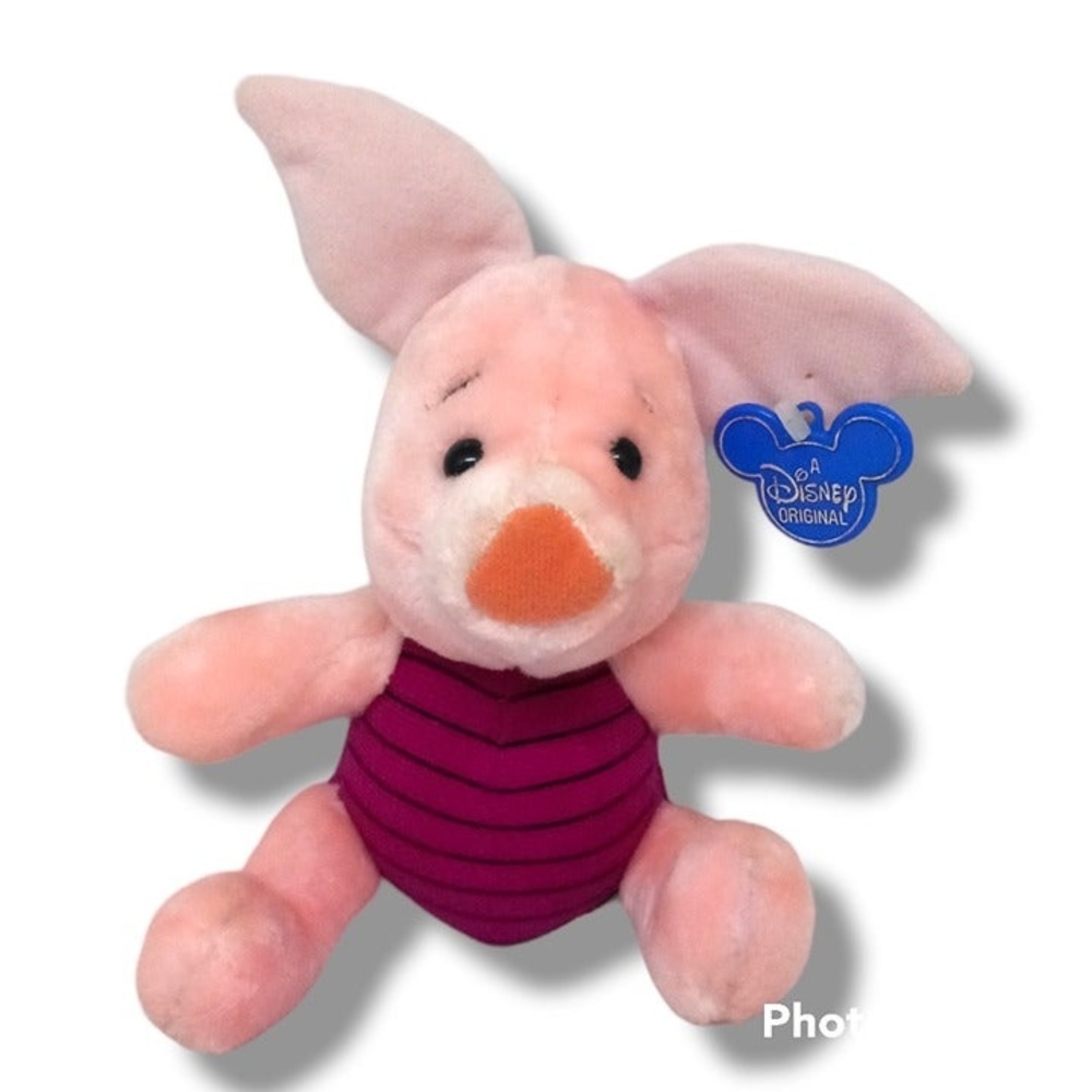 Disney Parks Piglet Sitting Plush W/ Original Tag- Plastic Eyes-Korea-9"-Vintage